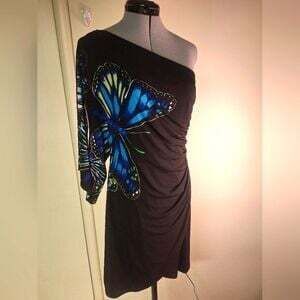 Vintage One Shoulder Butterfly Print Kentucky Derby Mini Dress  Sz.12